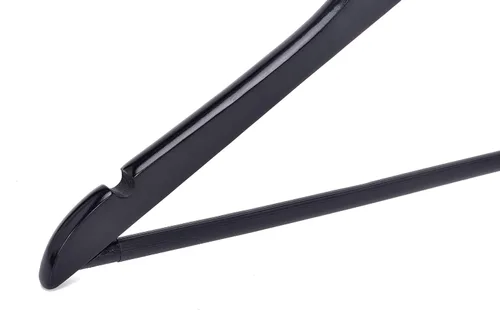 Miniatura 8 de Perchas de madera negras de calidad, juego de 30 perchas ligeramente curvadas, perchas de madera maciza con elegantes ganchos cromados, perchas