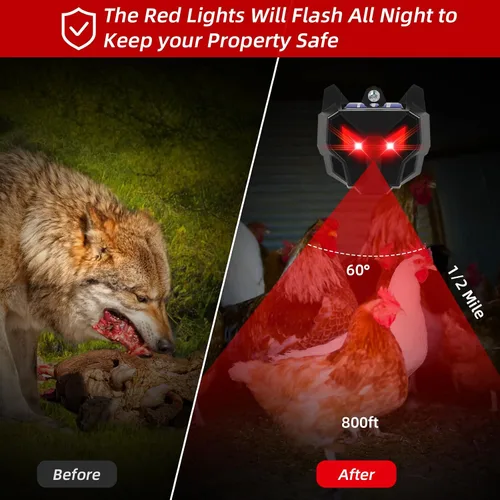 Miniatura 2 de Repelente solar nocturno de animales (paquete de 4) – Disuasorio de animales de ojo depredador mejorado 2026 con luces intermitentes rojas duales