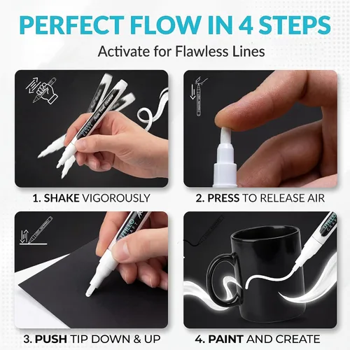 Miniatura 6 de Utillo Craft Bolígrafo de pintura negra (paquete de 3) marcadores de pintura negra mediana para metal, tela, madera, vidrio, papel, plástico, roca