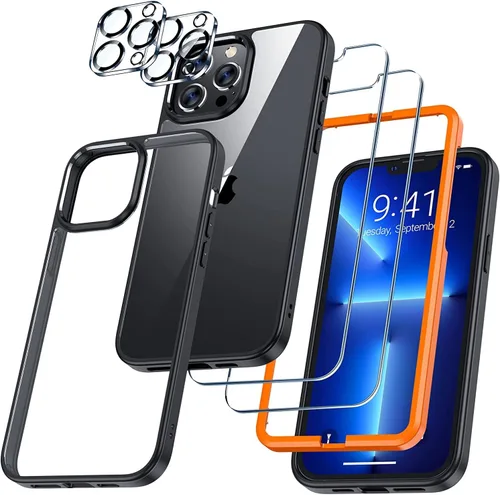 Miniatura 12 de UniqueMe [Diseño 5 en 1 para iPhone 13 Mini ase, paquete de 2 protectores de pantalla de vidrio templado + 2 protectores de lente de cámara