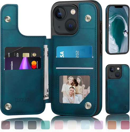 Miniatura 19 de DJDUCK Diseñado para iPhone 13 Funda tipo cartera con tarjetero, [Cubierta de cierre magnético] [Protección de cuero con bloqueo RFID] Fundas a Negro