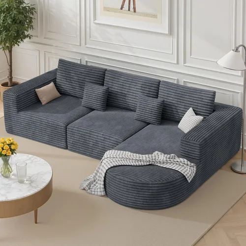 Miniatura 9 de Luxanimarion Sofá modular sin hueso de nube de 110 pulgadas con diván curvo, sofá modular de felpa en forma de L, juego de cama convertible incluye