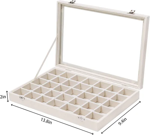 Miniatura 2 de Mebbay Organizador de bandeja de joyería de terciopelo de 35 rejillas con tapa transparente para cajón aretes collar pulsera anillo piedras