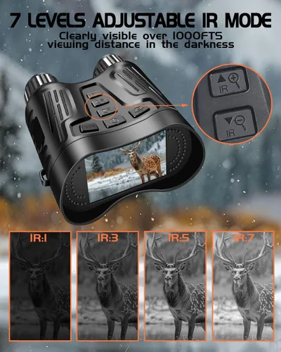 Miniatura 4 de Gafas de visión nocturna, prismáticos de visión nocturna 4K para adultos, pantalla HD de 3.2 pulgadas, tarjeta de 32 GB, zoom 8X para fotos