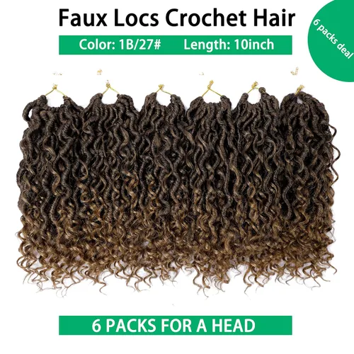 Miniatura 2 de Rastas sintéticas de cabello de ganchillo de 10 pulgadas, cabello de ganchillo Ombre Goddess Locs para mujer, trenzas de ganchillo suaves y rizadas