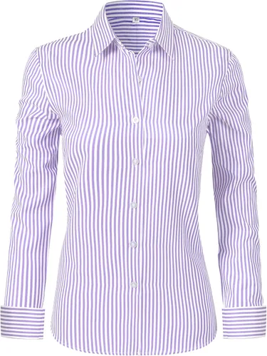 Miniatura 28 de Ruisin - Camisas supersuaves sin arrugas y con botones para mujer, unicolor, manga larga, diseño a rayas, estilo formal, blusa de vestir