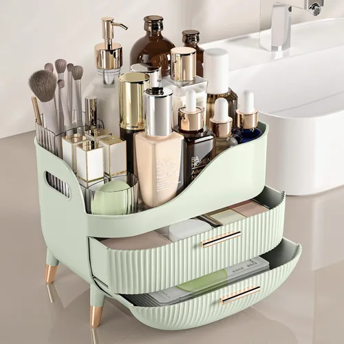 Miniatura 2 de Pajiriona Organizador de maquillaje con cajones, organizador de cuidado de la piel para tocador, caja de almacenamiento con asa, vitrina grande