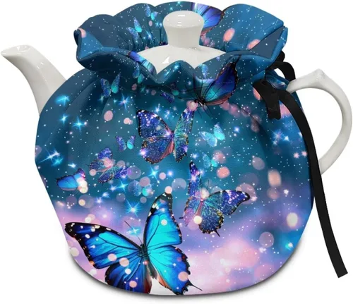 Miniatura 9 de Tetera aislada de mármol azul, cubierta antipolvo, resistente a las manchas, tetera acogedora para el desayuno, calentador de té, colcha