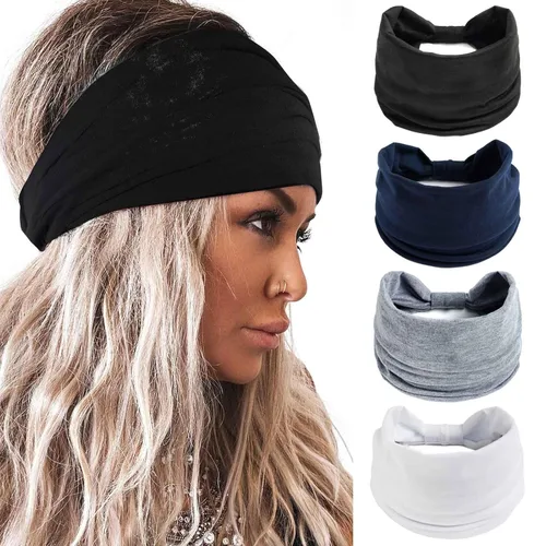 Miniatura 9 de Acenail Diademas anchas para mujer, turbante bohemio, diadema anudada, floral, elástica, antideslizante, para entrenamiento, yoga, bufandas
