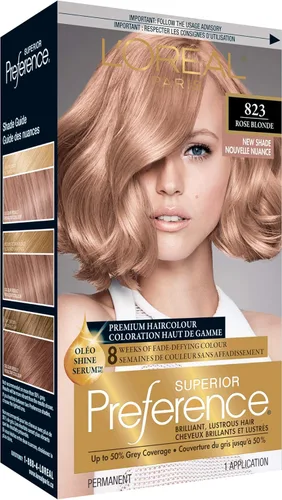 L'Oreal Paris Superior Preference Fade-Defying + Shine - Tinte permanente para el cabello, rubio rosado medio 8RB, paquete de 1, tinte para el 8RB
