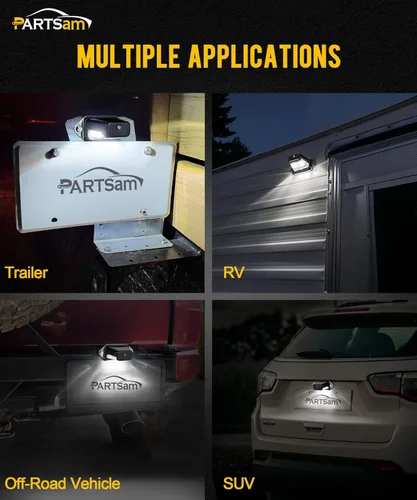 Miniatura 6 de Partsam Luz de matrícula LED impermeable de 12V CC con luz para placa de licencia, soporte con orificio de drenaje, carcasa de ABS, lente de PC