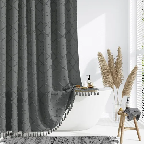Miniatura 24 de Dynamene Cortina de ducha de tela de 36 x 72 pulgadas, diseño bohemio, geométrico, a rayas, para baño, juego de cortina de ducha estrecha gruesa