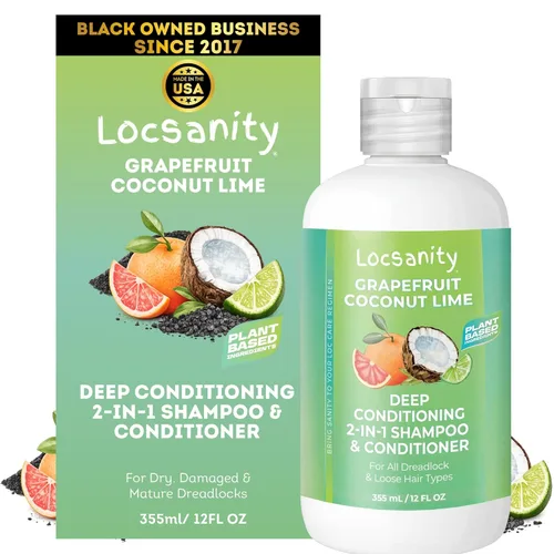 Locsanity - Champú y acondicionador 2 en 1 para rastas de pomelo, coco y lima - 16oz - Hidratante, fortalece el cabello para dreads, Sisterlocks,
