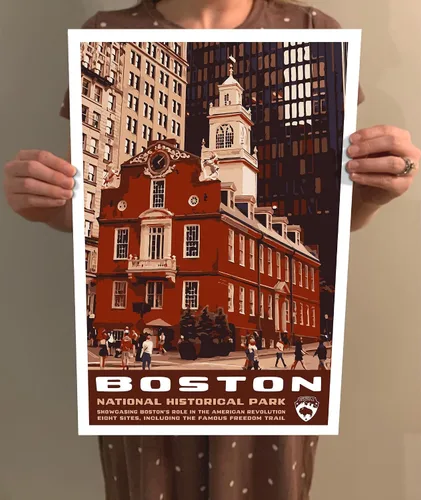Miniatura 4 de GO SEE DESIGN Boston National Historical Park - Póster de viaje estilo vintage, 8 x 10, 12 x 18, 18 x 24, 24 x 36 pulgadas, 4 x 6 pulgadas