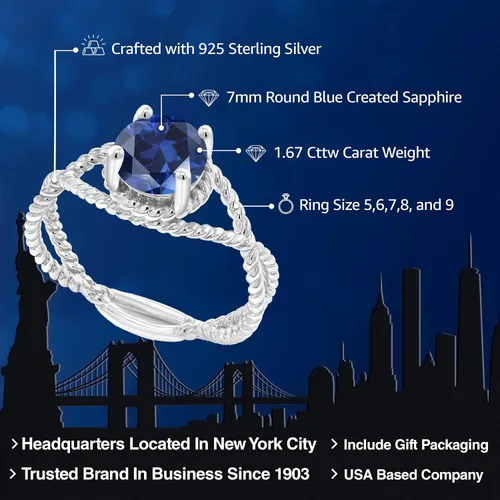 Miniatura 34 de Gem Stone King 7MM Round Gemstone Birthstone Solitaire Ring for Women Twisted Rope Band in 925 Sterling Silver Available in Sizes 5, 6, 7, 8, 9