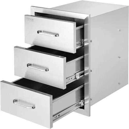 Miniatura 11 de VEVOR Cajones de cocina para exteriores de 14 x 20.3 pulgadas, cajones triples de montaje empotrado, 14 pulgadas de ancho x 20.3 pulgadas de alto x