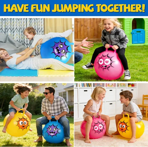 Miniatura 7 de Hymaz Pelota de tolva para niños de 3 a 6 años, paquete de 3 bolas inflables con asa, pelota inflable para saltar saltando, juguetes de salto