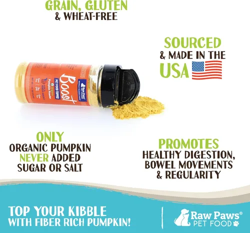 Miniatura 2 de Raw Paws Boost Pet Food Topper orgánico en polvo de calabaza, 3 onzas, fabricado en Estados Unidos, adorno de comida para perros sin granos, polvo