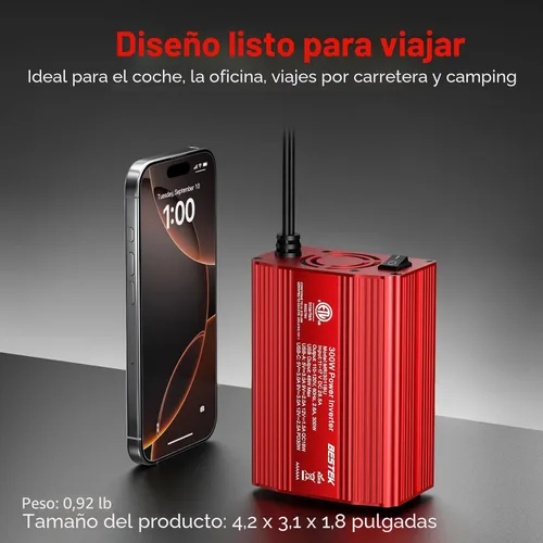 Miniatura 7 de Inversor de corriente Bestek 300 W CC 12 V a 110 V CA con adaptador de auto con puerto USB doble 4.2 A Gris