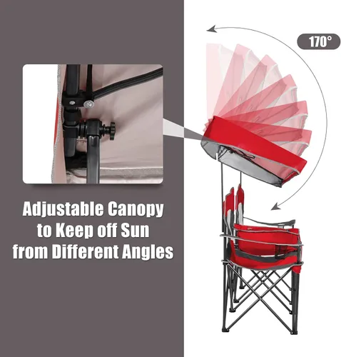 Miniatura 3 de GYMAX Silla de campamento doble, silla de playa con toldo y protección UV ajustable, refrigeradora, portavasos y bolsa de transporte, silla plegable