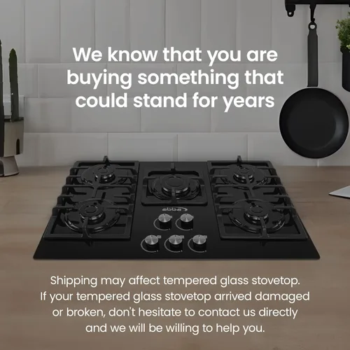 Miniatura 8 de ABBA - Placa de cocina de gas de 30 pulgadas con 5 quemadores sellados, superficie de vidrio templado con quemadores SABAF, estufa de gas natural