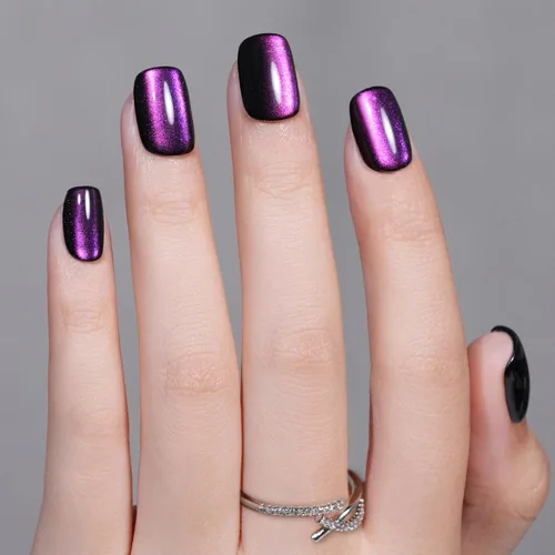 Miniatura 3 de Jofay Fashion - Uñas cortas a presión con diseño de ojo de gato, elegantes uñas cuadradas moradas, uñas postizas de gel suave, uñas postizas