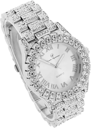 Miniatura 4 de Reloj de mujer con bisel grande de rocas, esfera de color con números romanos, totalmente cubierto en cristales - ST10327LA