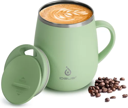 Miniatura 17 de Ideus Taza de café aislada de 16 onzas con asa y tapa, taza de café térmica al vacío de acero inoxidable de doble pared, taza de café de viaje