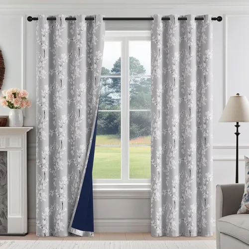 Miniatura 15 de FMFUNCTEX - Cortinas 100% blackout, 63 pulgadas de largo, estampado floral, aislamiento térmico, bolsillo para cortinero, 2 paneles, estilo granja