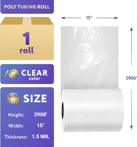 Miniatura 2 de APQ - Rollo de tubo de polietileno, transparente de 10 pulgadas x 2900 pies. Grosor 1.5 mil. Embalaje de polietileno para artículos