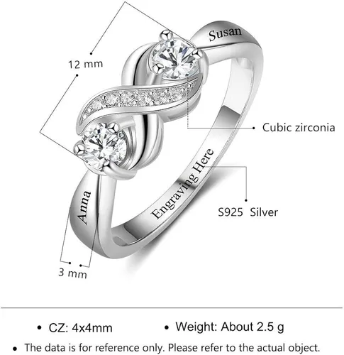 Miniatura 6 de Tian Zhi Jiao Anillos de compromiso personalizados con infinito para su personalización, 2 anillos de imitación para madres grabados con 2 nombres