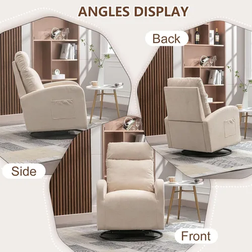 Miniatura 6 de LUCKHAO Mecedora giratoria, sillón giratorio para guardería, tapizado de tela de tilo, mecedoras modernas para guardería, dormitorio, sala de estar