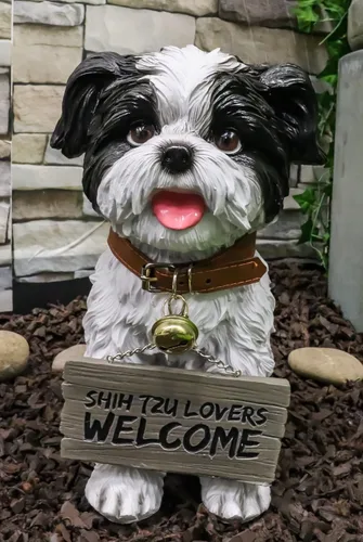 Miniatura 8 de Ebros Adorable juguete realista de Shih Tzu, juguete de raza de perro con cuello de cascabel, letrero de bienvenida de 11.25 pulgadas de alto