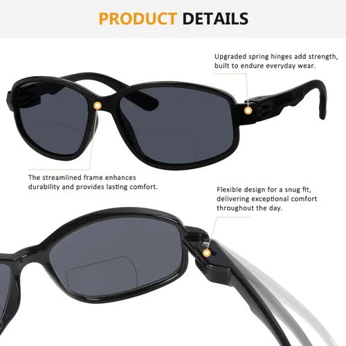 Miniatura 2 de BFOCO Gafas de sol bifocales con bisagras metálicas y sin tornillos para hombre - Sports Bifocal Sunnies (negro brillante) +1.00