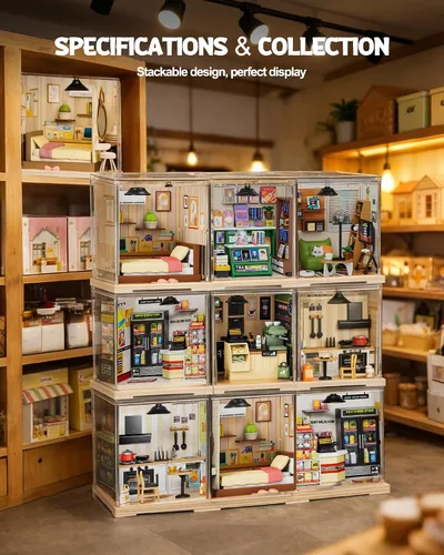 Miniatura 5 de Vodolo Kit de casa en miniatura con LED, kits de rincón de libros para adultos principiantes, decoración de estante de libros, rompecabezas 3D, kits