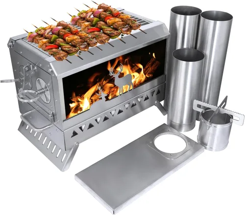 Miniatura 11 de Estufa de camping al aire libre portátil Estufa de acero inoxidable para cocinar al aire libre Calefacción y pesca BBQ Backpacking Estufa (M)