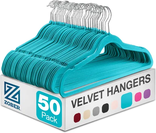 Miniatura 15 de Zober - Paquete de 50 perchas de terciopelo gris para abrigos, pantalones y ropa de vestir; perchas de fieltro fuertes y antideslizantes con ahorro