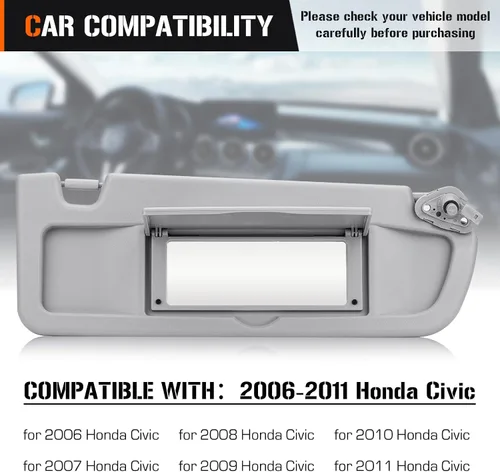 Miniatura 2 de Visera solar para Honda Civic EX LX Sedan SI Coupe 2006-2011, lado derecho del pasajero, repuesto gris 83230-SNA-A01ZA