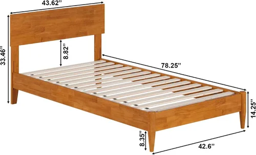 Miniatura 2 de AFI, Aria - Cama de plataforma moderna de perfil bajo de madera maciza, tamaño individual, color caramelo claro