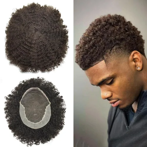 Miniatura 11 de LYRICAL HAIR Afro Kinky Curly Toupee – Cabello humano brasileño para hombre Toupee HD encaje frontal – Afro Americano Hombres Afro Ondulado Sistema