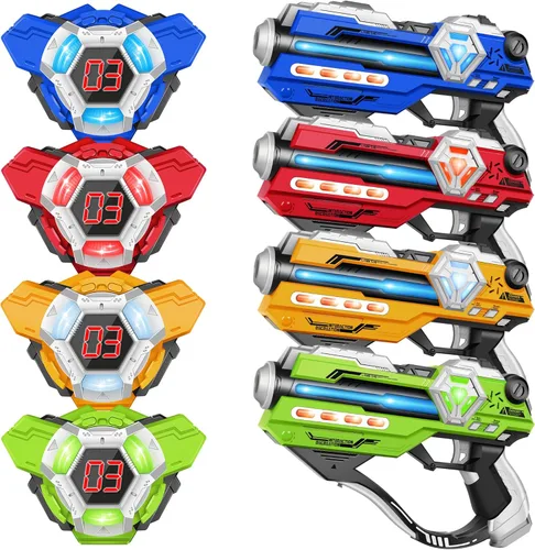 Juego de 4 pistolas láser con pantalla LED digital, regalos para adolescentes y adultos, niños y niñas, adultos y diversión familiar, regalo para