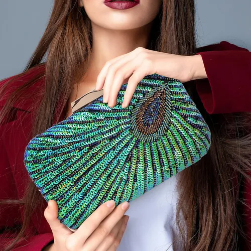 Miniatura 5 de Beaded Sequin Peacock Evening Clutch Bags Party Wedding Purse