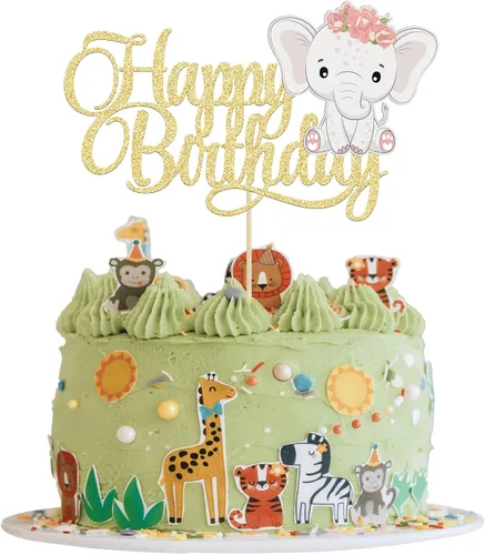 Miniatura 12 de Gyufise 1 pieza de decoración de pastel de bebé con purpurina dorada para baby shower, elefante para pasteles, decoración para recién nacidos