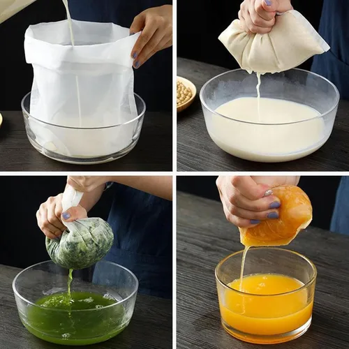 Miniatura 2 de Bolsa de filtro reutilizable de malla fina, filtro de nailon multiusos para preparación de leche de nuez y extracción de jugo, bolsa de filtración