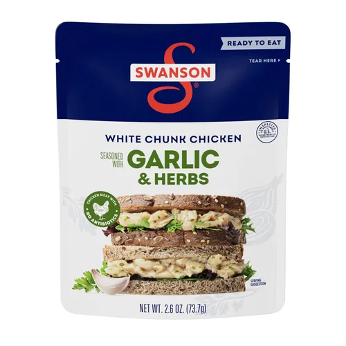 Miniatura 31 de SWANSON S Ajo y Hierbas Pollo Blanco en Trozos Totalmente Cocinado, Listo para Comer, Comidas Simples Para Llevar, Bolsa de 2.6 OZ (Caja de 12)