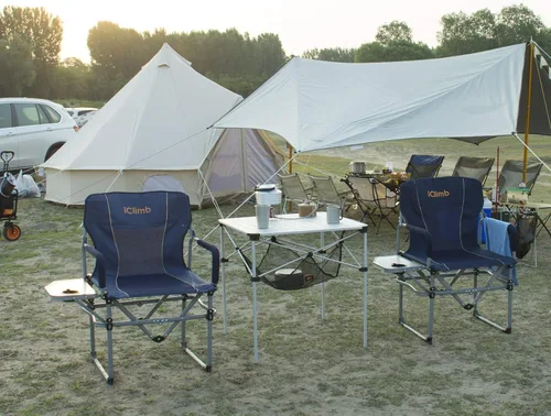 Miniatura 7 de iClimb Silla de malla plegable de camping compacta resistente con mesa auxiliar y asa