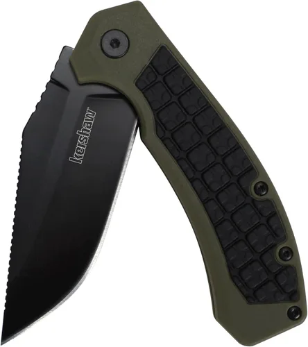 Miniatura 3 de Kershaw Cuchillo de bolsillo Faultine (8760); hoja 8Cr13MoV de 3 pulgadas con apertura manual KVT, revestimiento de óxido negro y sobremoldeado
