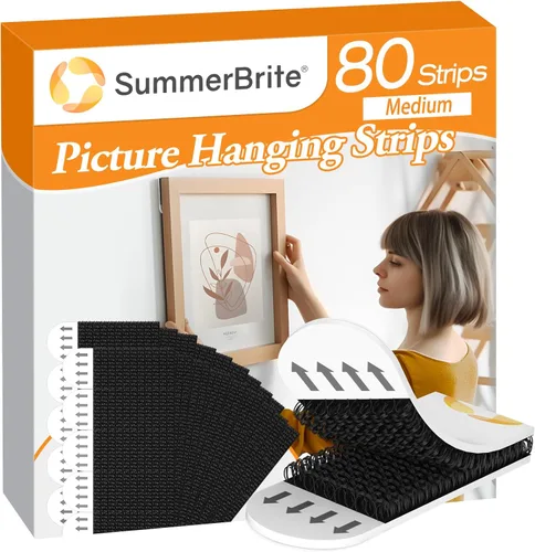 Summerbrite - Tiras resistentes para colgar cuadros, sin dañarlos, kit para colgar cuadros, ganchos sin clavos, cinta adhesiva para pared para