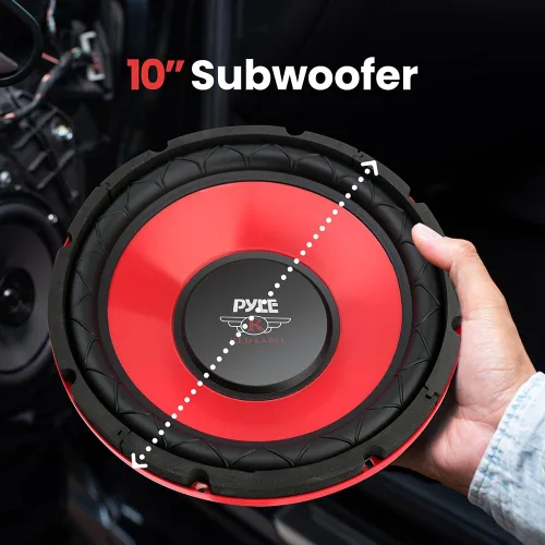 Miniatura 2 de Pyle Subwoofer de audio para automóvil de 10 pulgadas, potencia máxima de 600 W, woofer de bobina de voz única de 4 ohmios, cono galvanizado rojo
