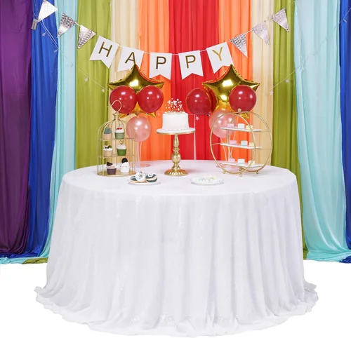 Miniatura 22 de Mantel de lentejuelas color azul bebé de 120 pulgadas redondo con purpurina, secuencia metálica, para fiesta de cumpleaños, baby shower, boda